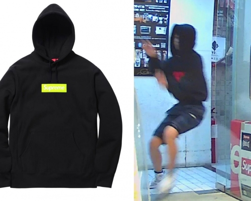 被偷的Supreme Box Logo Hoodie(左)、涉事少年(右)。