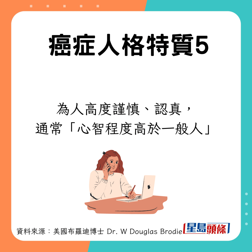 癌症人格特质：为人高度谨慎、认真，通常「心智程度高于一般人」