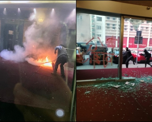 北角柯達大廈二期正門玻璃被打碎。網上圖片