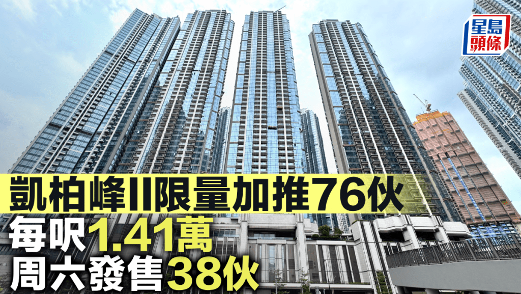 凱柏峰II限量加推76伙 每呎1.41萬 周六發售38伙