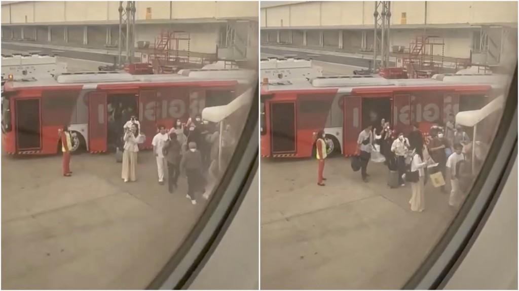 亞航23乘客被困在接駁車上，差點上不到飛機。 fb / Nat Nattyy