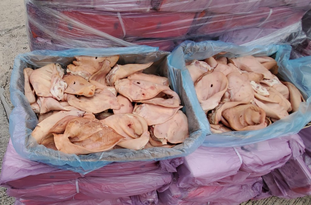 海關檢獲約值520萬元的走私凍肉及內臟 。