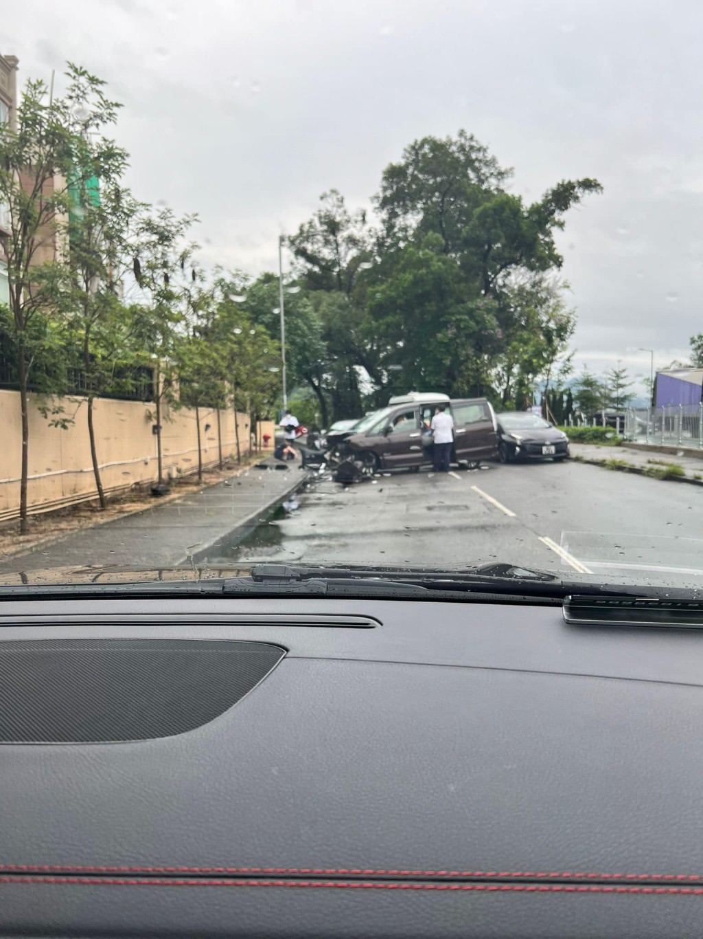 一輛Tesla電動車與一輛七人車於大埔三門仔路發生相撞。網上圖片