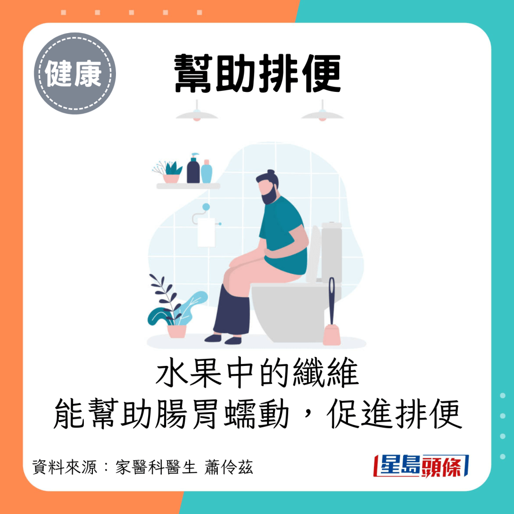 帮助排便：水果中的纤维能帮助肠胃蠕动，促进排便。