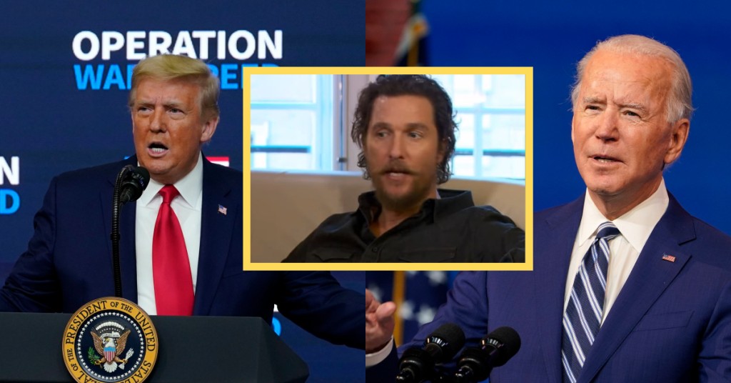 藝人馬修麥康納希，談到最近美國總統大選，狠批荷里活左翼分子虛偽自大。 AP