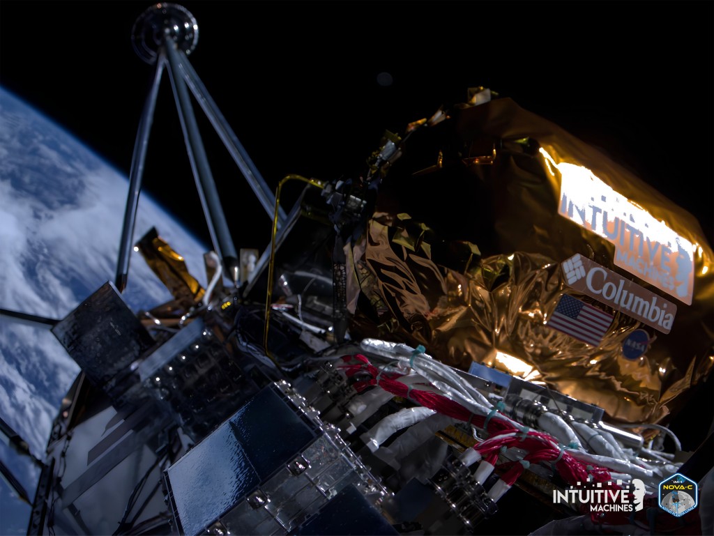 2024年2月16日，奧德修斯號成功火箭二級分離後不久拍攝的首批圖像傳回地球。Intuitive Machines 