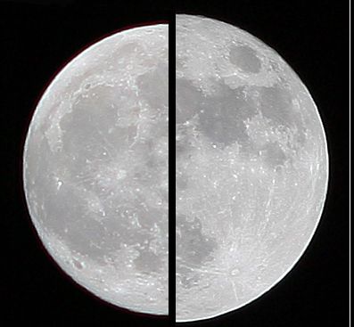 超級月亮（右邊）比普通月亮大約12%。(圖片來源:維基百科)