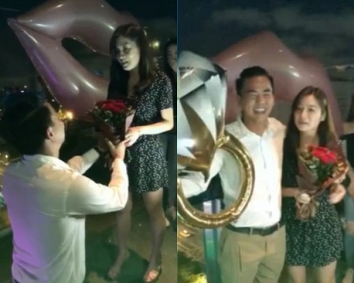 Alan在好兄弟面前再向女友求婚。（邱凱偉臉書片段截圖）