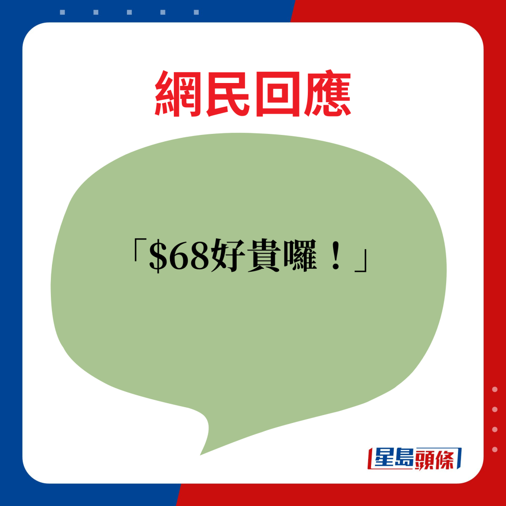 网民回应：$68好贵罗！