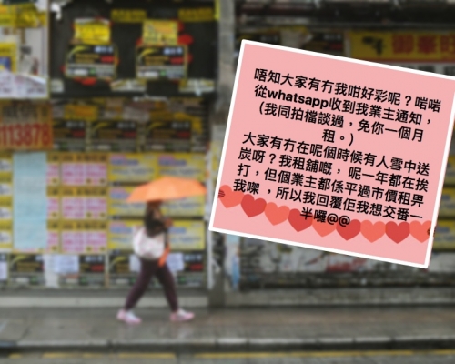 良心業主主動減租。資料圖片及
「香港免佣租屋網」FB