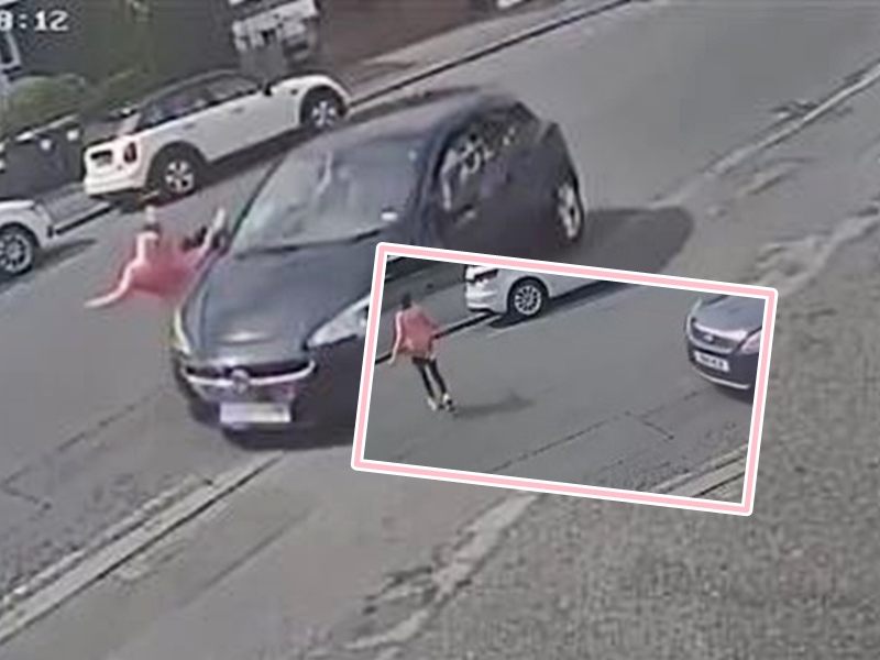 英國一名11歲女童被車撞，一度彈上引擎蓋再落地卻毫髮未傷。網上圖片