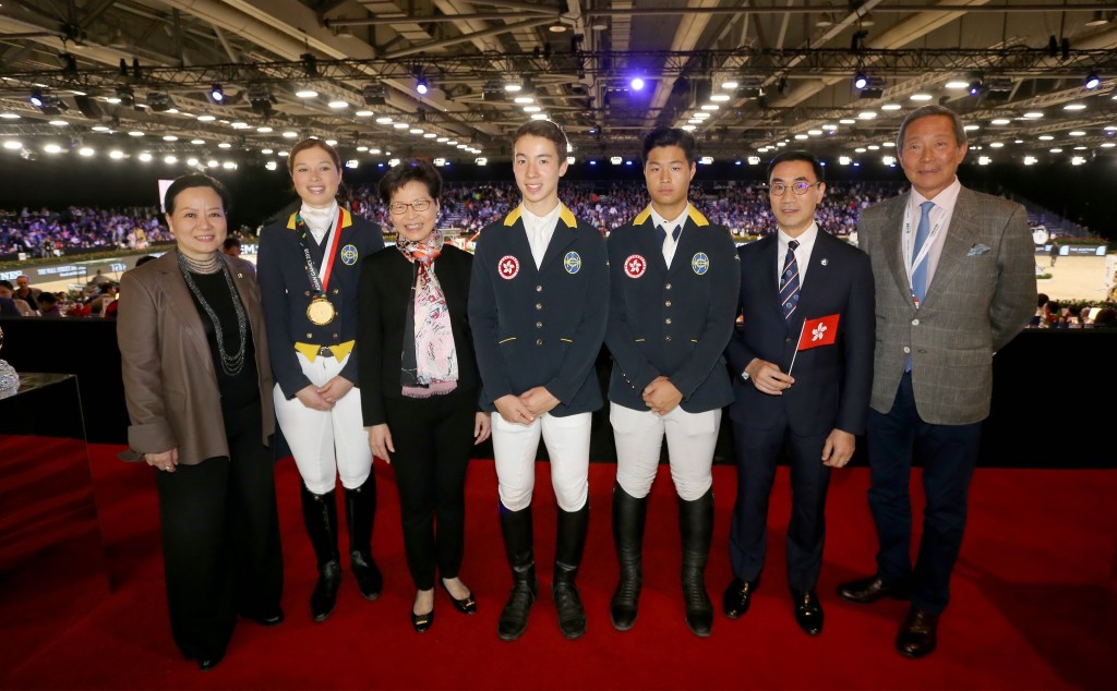 香港馬術大師賽閉幕,特首林鄭月娥亦到場打氣。
