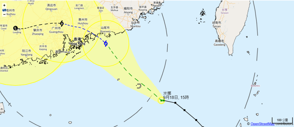 天文台料會在汕尾外掠過。天文台網頁截圖