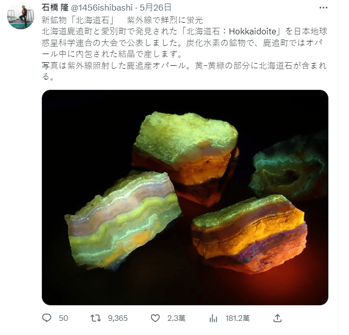 Twitter上有大量“北海道石”的相关消息。