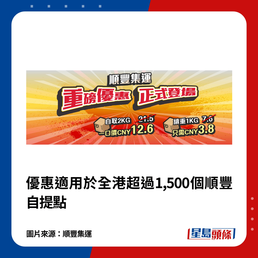 优惠适用于全港超过1,500个顺丰自提点