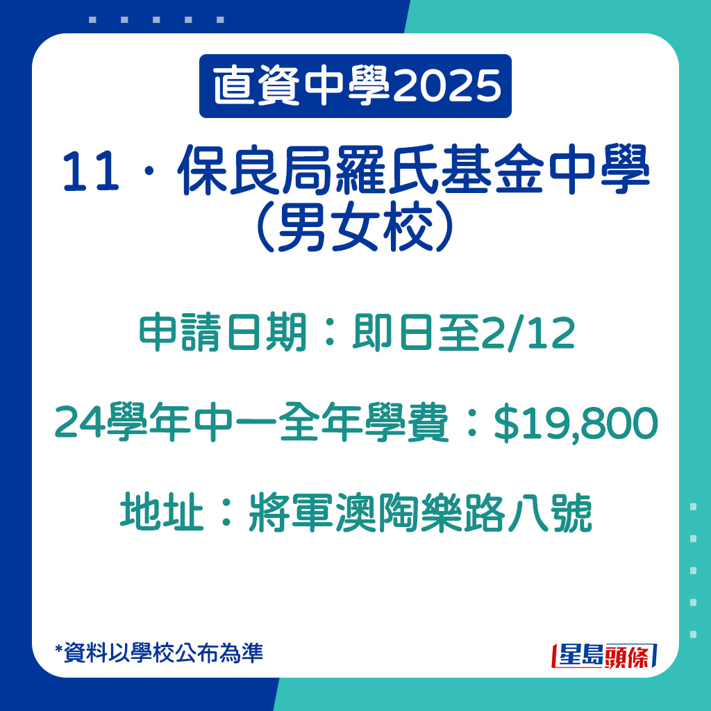 保良局羅氏基金中學的申請日期。