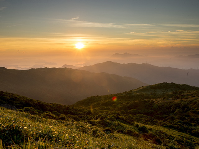 5.大帽山：大帽山海拔957米，作為香港最高峰，除了可飽覽引人入勝的自然景色外，也是觀賞日出的熱點，不但可徒步登上大帽山，亦可沿荃錦公路上山，靜待太陽升起。下山後，更可以到位於山腰處川龍村內的傳統茶樓享用元旦早餐，品嚐「一盅兩件」。（圖片來源：旅發局）