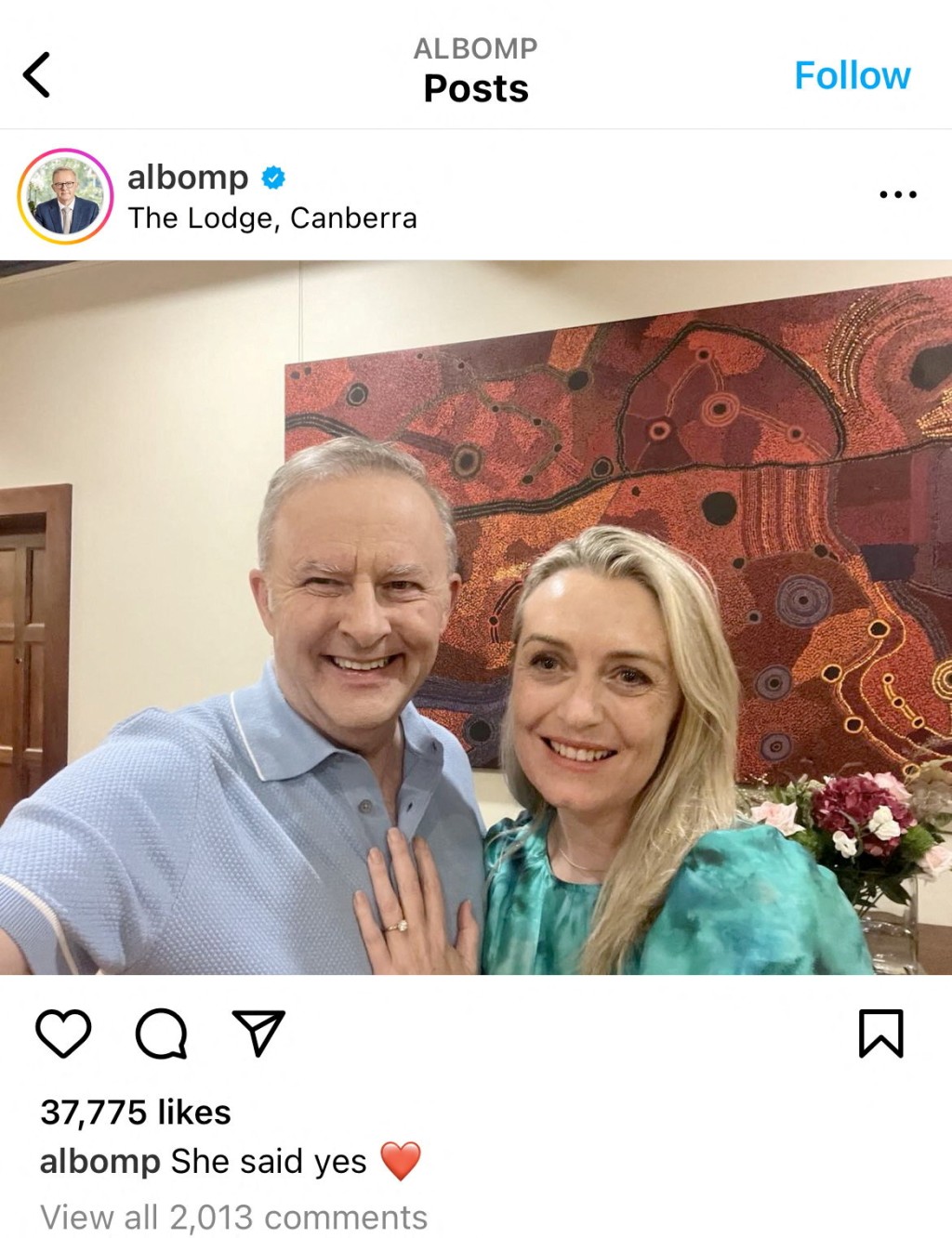阿爾巴內塞在X平台上宣布和女友訂婚喜訊。路透社