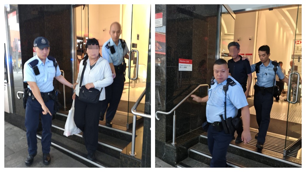 被捕男女由警員帶走。
