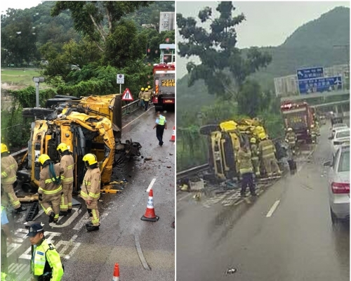 泥頭車失事消防到場搶救。網民Cummins NG 圖片/馬路的事討論區圖片