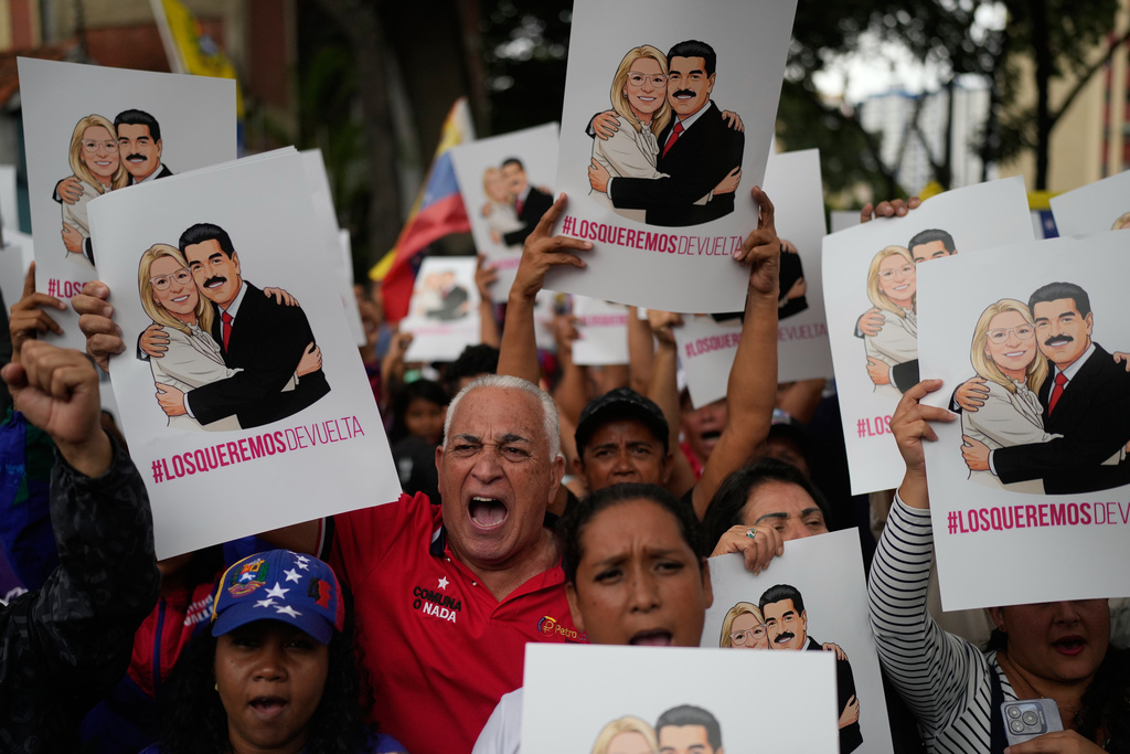 委內瑞拉支持者上街抗議，要求釋放馬杜羅。 美聯社