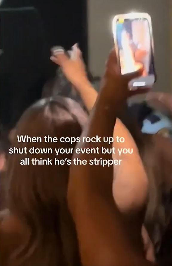 派对中的性感女郎用手机疯狂拍摄男警，要求对方脱衣。影片截图
