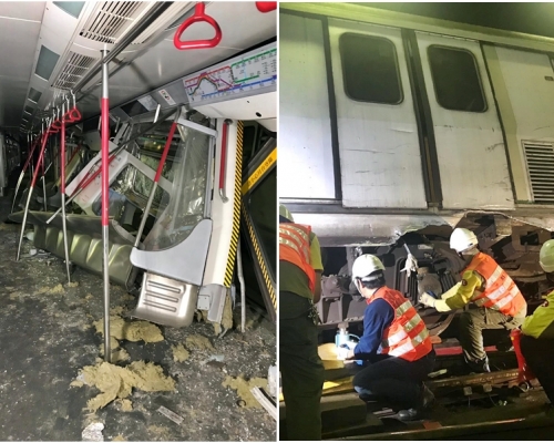 港鐵周一凌晨測試新信號系統期間，在荃灣線中環站及金鐘站之間有兩列列車相撞。