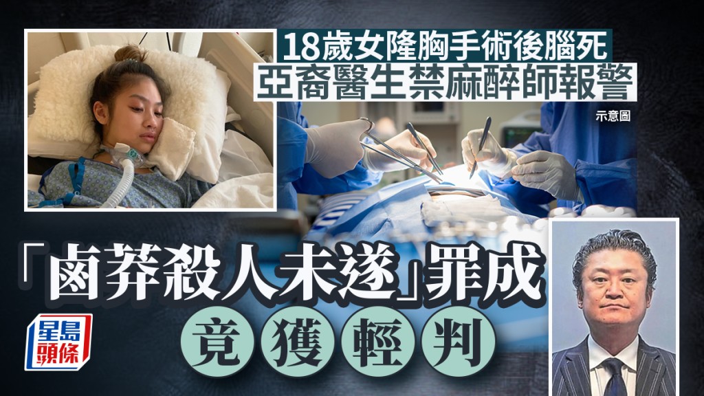 科州年18歲少女艾瑪琳（左）因隆胸手術死亡，負責的亞裔整形外科醫生傑弗里（右）僅判監15天。