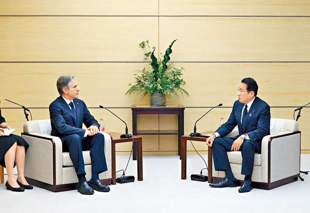 日相岸田文雄昨天接見到訪的美國國務卿布林肯。