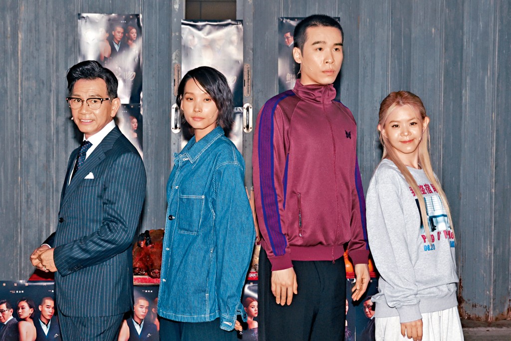 (左起)袁富華、談善言、梁仲恆及Gao昨為《鱷魚之吻》出席拜神儀式。