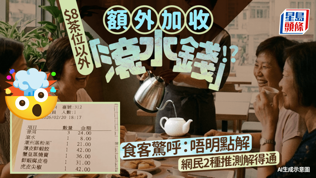 茶樓飲茶收完「茶位費」再收「滾水費」？ 食客結帳不解 引網民熱議因為咁樣計...