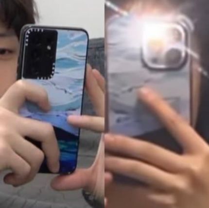 二人又用同款手機殼。