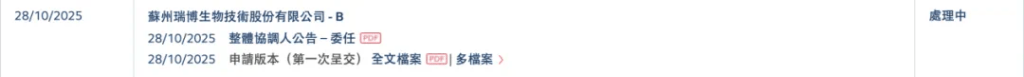 10月28日瑞博生物招股材料信息顯示變化。(來源:港交所披露易網站) 10月28日瑞博生物招股材料信息顯示變化。(來源:港交所披露易網站)