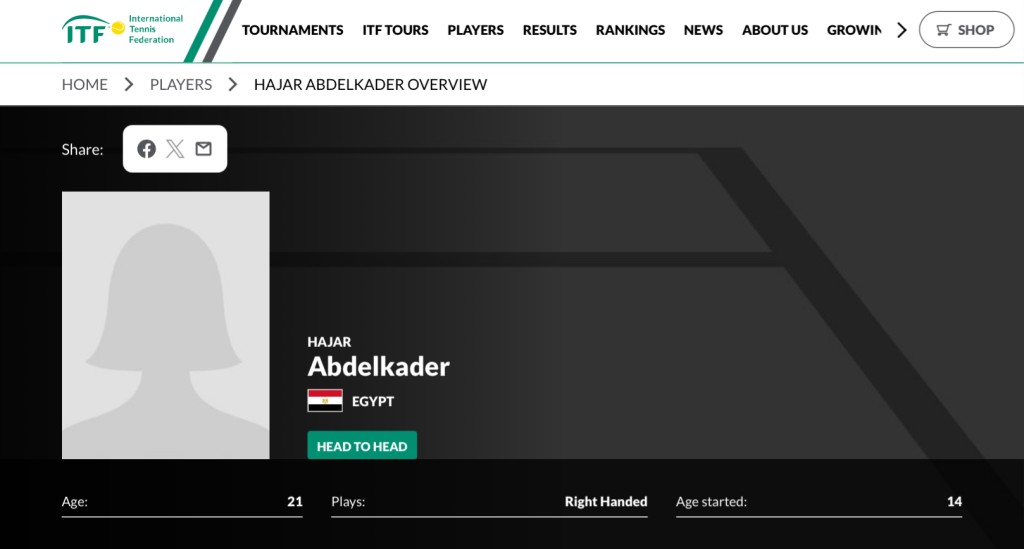 Hajar Abdelkader報稱14歲開始打網球。