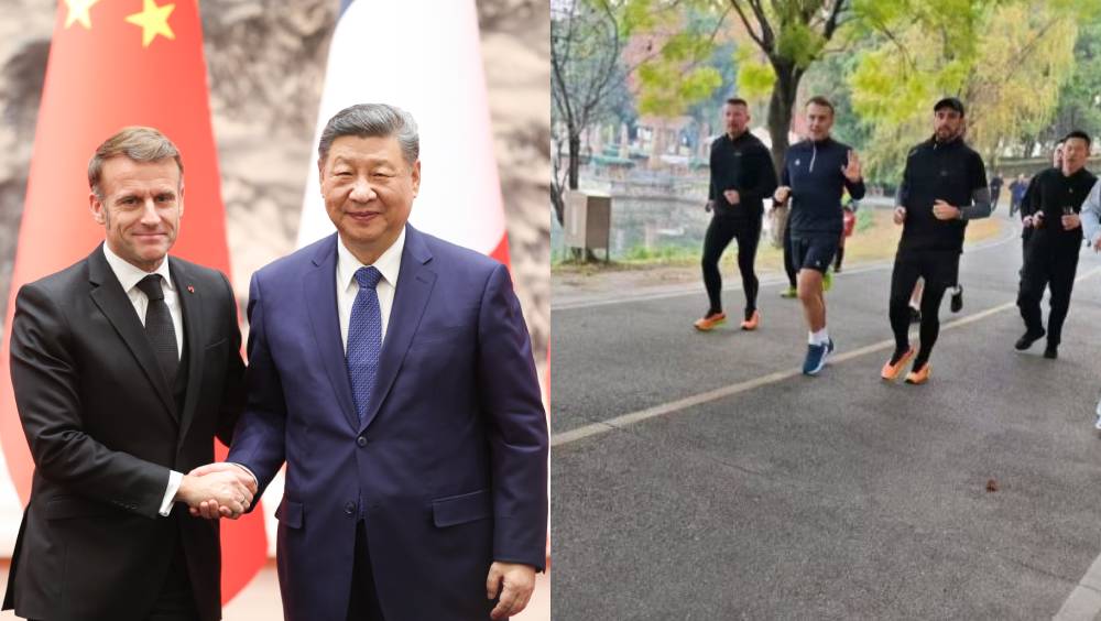 馬克龍訪華。 中新社/微博