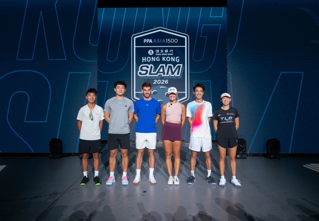 Federico Staksrud(左三)、Anna Bright(右三)、Len Yang(左二)、王康傑(右二)、Francis Chi(左一)、鄧諾瑤(右一)。公關圖片 Federico Staksrud(左三)、Anna Bright(右三)、Len Yang(左二)、王康傑(右二)、Francis Chi(左一)、鄧諾瑤(右一)。公關圖片