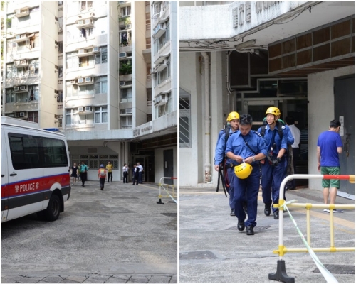 警員及消防員到場游說。歐陽偉光攝