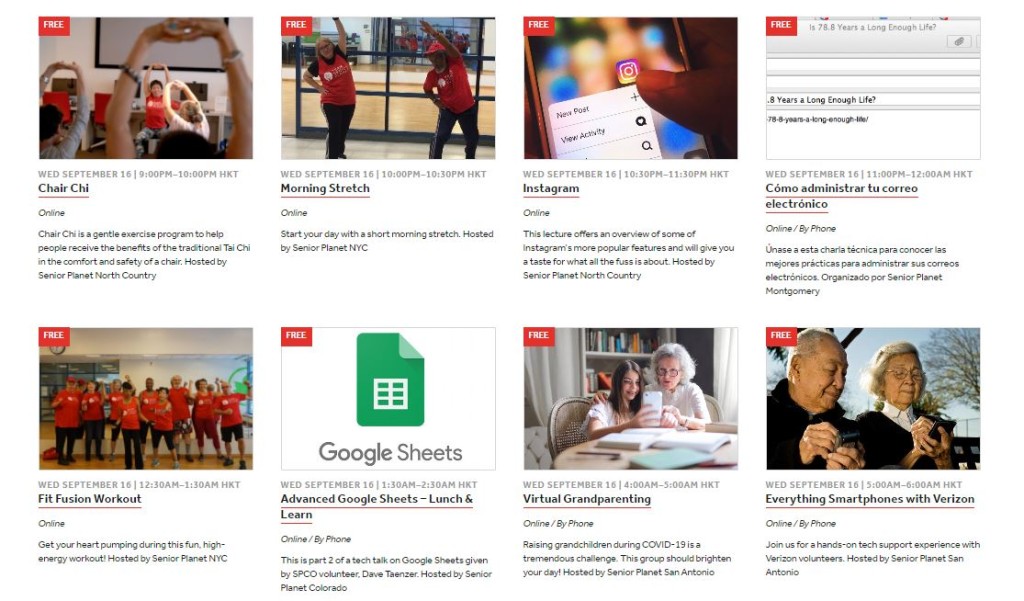 Senior Planet数码平台欢迎年龄超过60的朋友参加，活动包括齐齐做运动、学习如何成为ZOOM会议主持人等等。