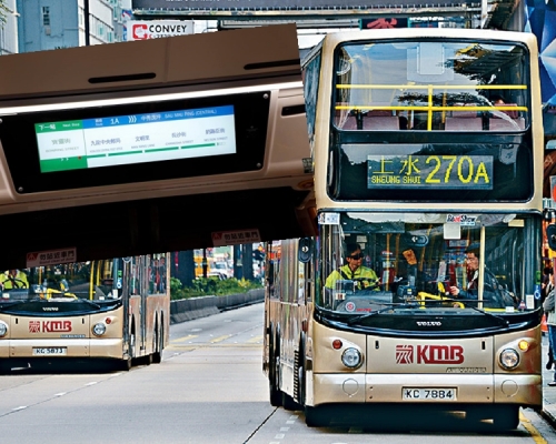 位置在下車車門上,轉換顯示巴士路線、未來5個站站名、路線資料。九巴圖片/資料圖片