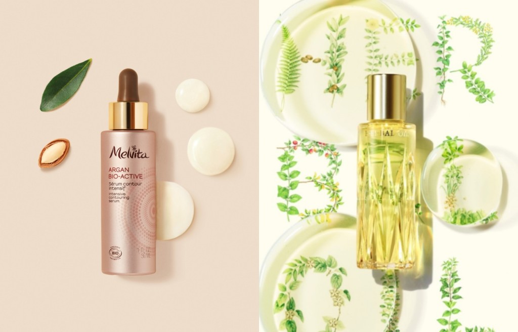 From Left: Melvita有机坚果活肤立体塑肌精华（$490/30ml）、ALBION 三重焕采植萃精华油（$410/ 40ml）