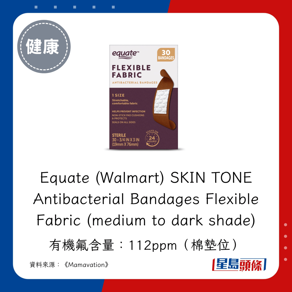 Equate (Walmart) SKIN TONE Antibacterial Bandages Flexible Fabric (medium to dark shade) 