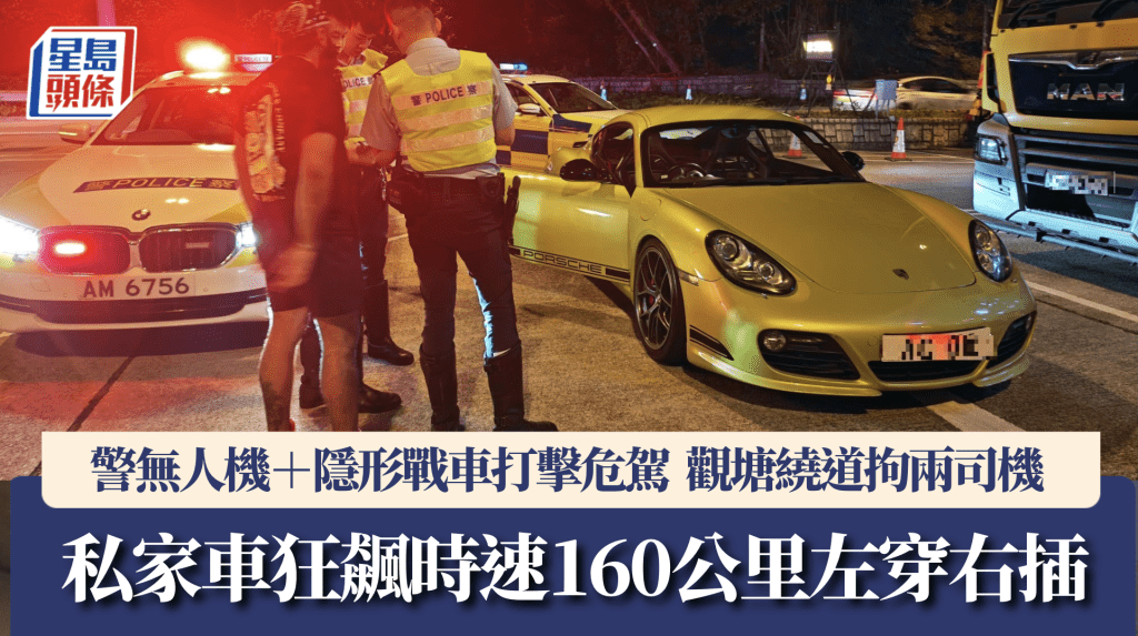 警觀塘繞道一帶打擊危駕拘2男 其中1人狂飆160公里左穿右插。警方圖片