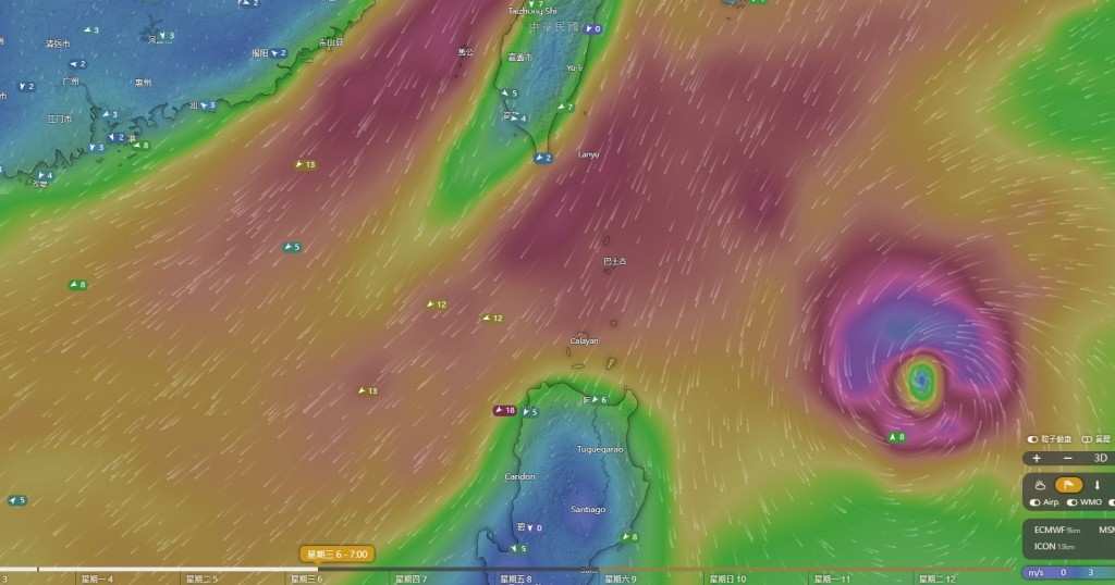 美國全球預報系統（GFS）預測：11月6日（周三）