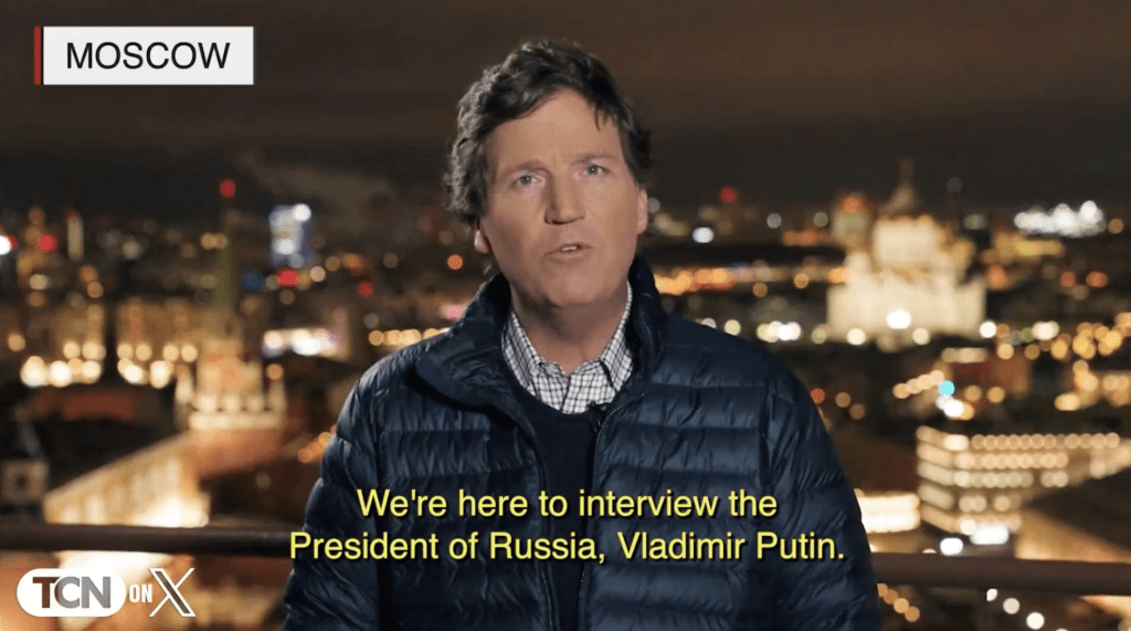 普京周二（6日）接受了美國電視主持人塔克卡爾森（圖）的採訪，這是他自2022年俄羅斯入侵烏克蘭以來首次接受美國記者採訪。路透社