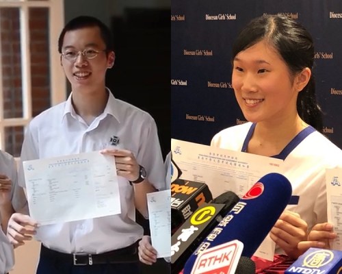 聖保羅男女中學狀元黃程灝(左)及拔萃女書院女狀元梁芷喬。