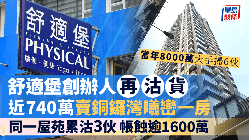 舒適堡創辦人再沽貨 近740萬賣銅鑼灣曦巒一房 持貨13年貶值45%