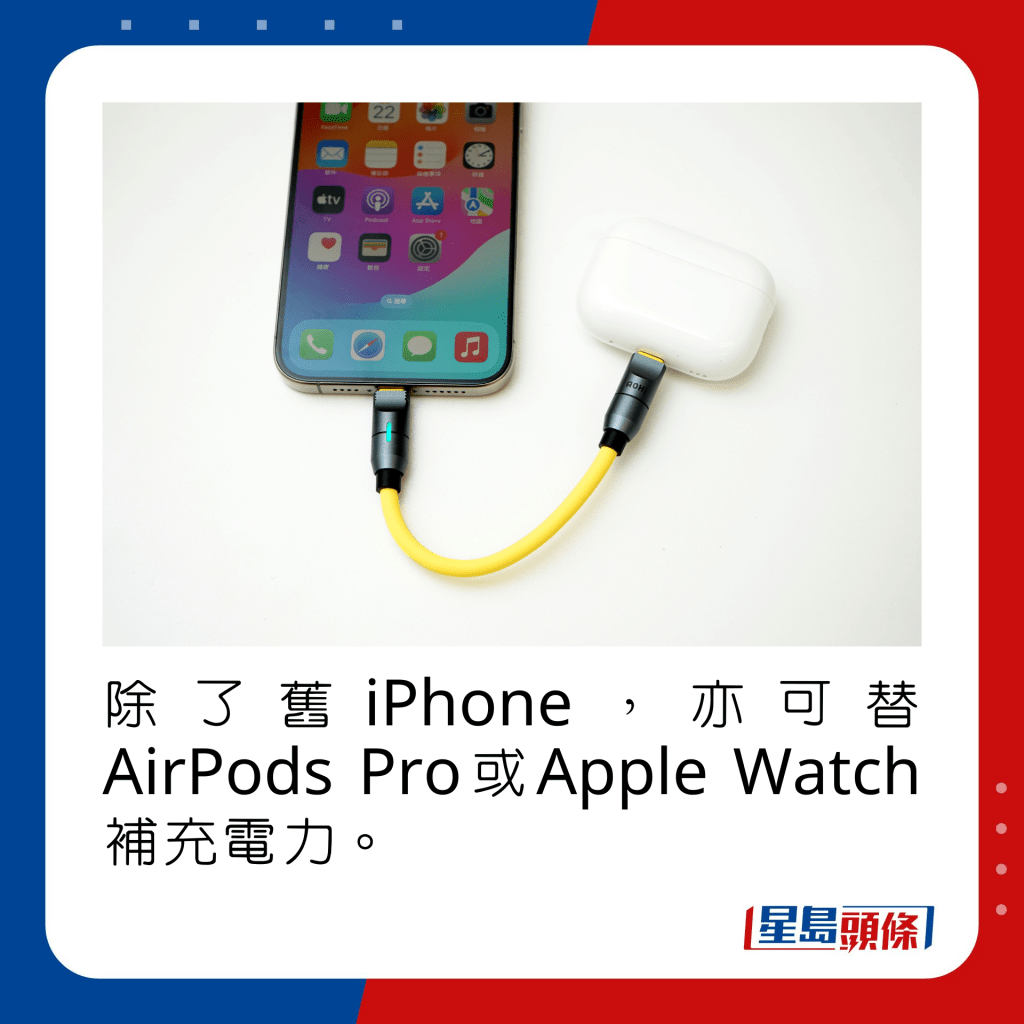 除了舊iPhone，亦可替AirPods Pro或Apple Watch補充電力。