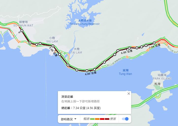 意外导致车龙绵延超过7公里。Google Map截图