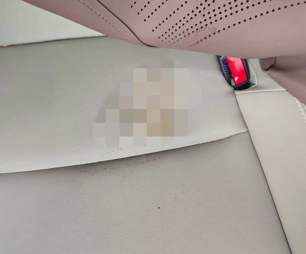 無品順風車乘客偷偷在後座大便,留下排泄物痕跡在座位上。 無品順風車乘客偷偷在後座大便,留下排泄物痕跡在座位上。