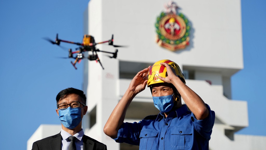 「人工智能攀山拯救無人機相片分析軟件」,提升了消防處搜救效能。 蘇正謙攝